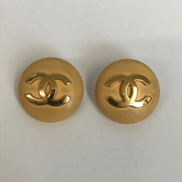 CHANEL Jewelry - Chanel Large Button Style Earrings CC Logo